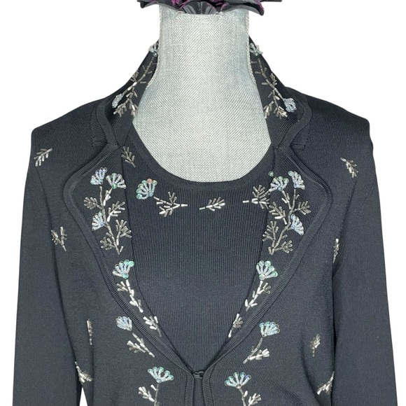 BCBGMAXAZRIA Black Beaded Twin Set Cardigan & Tank Top Medium - Picture 8 of 15